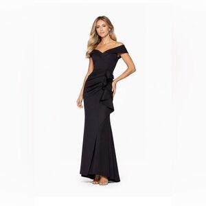 Xscape Black Off Shoulder Ruffle Evening Gown SZ 4P NWT Formal Black Tie Dress